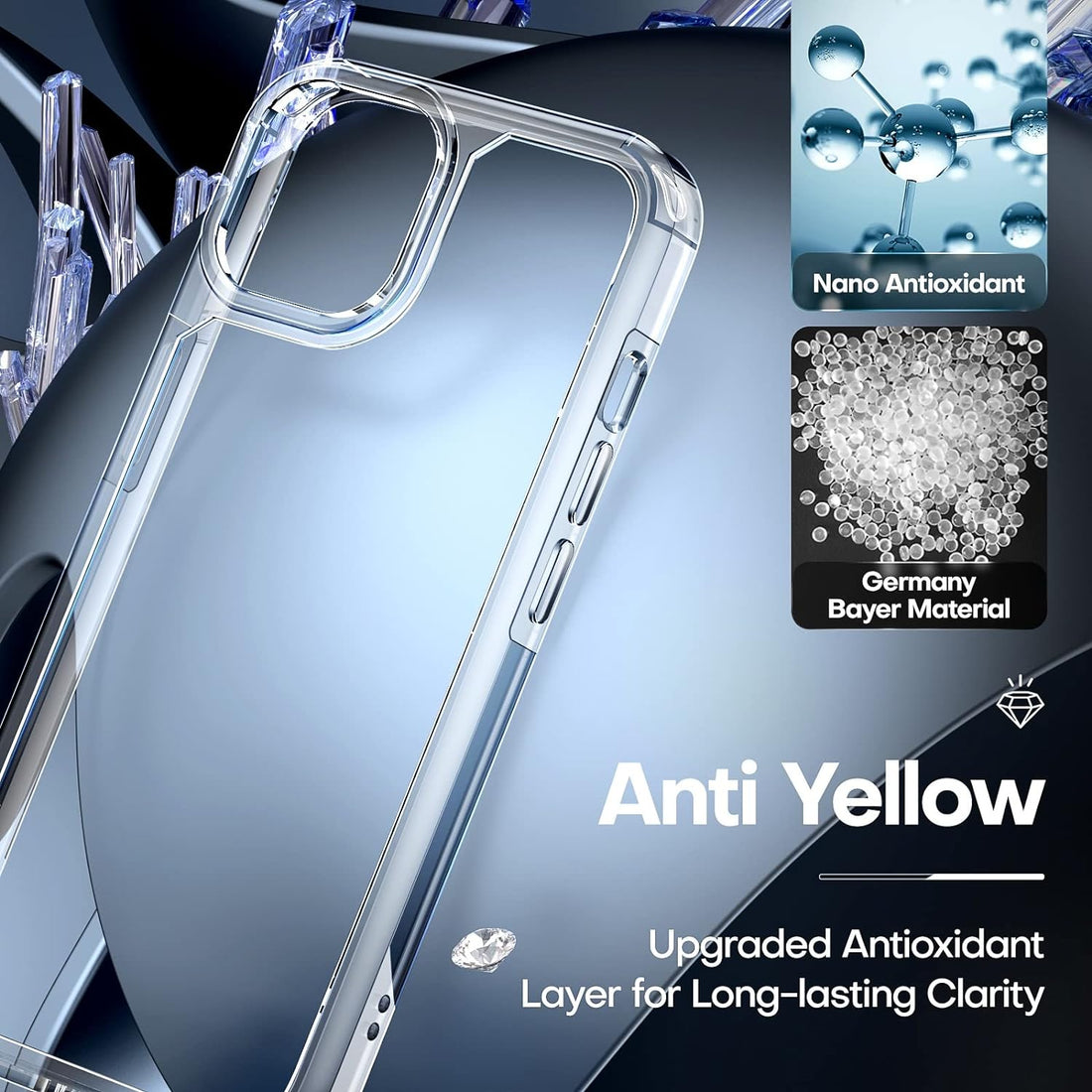 iPhone 16 Case Transparent Crystal Clear, [Never Yellow Technology] [12FT Mil-Grade Protection] Transparent Slim Cover Women Men 16 Phone Case Clear