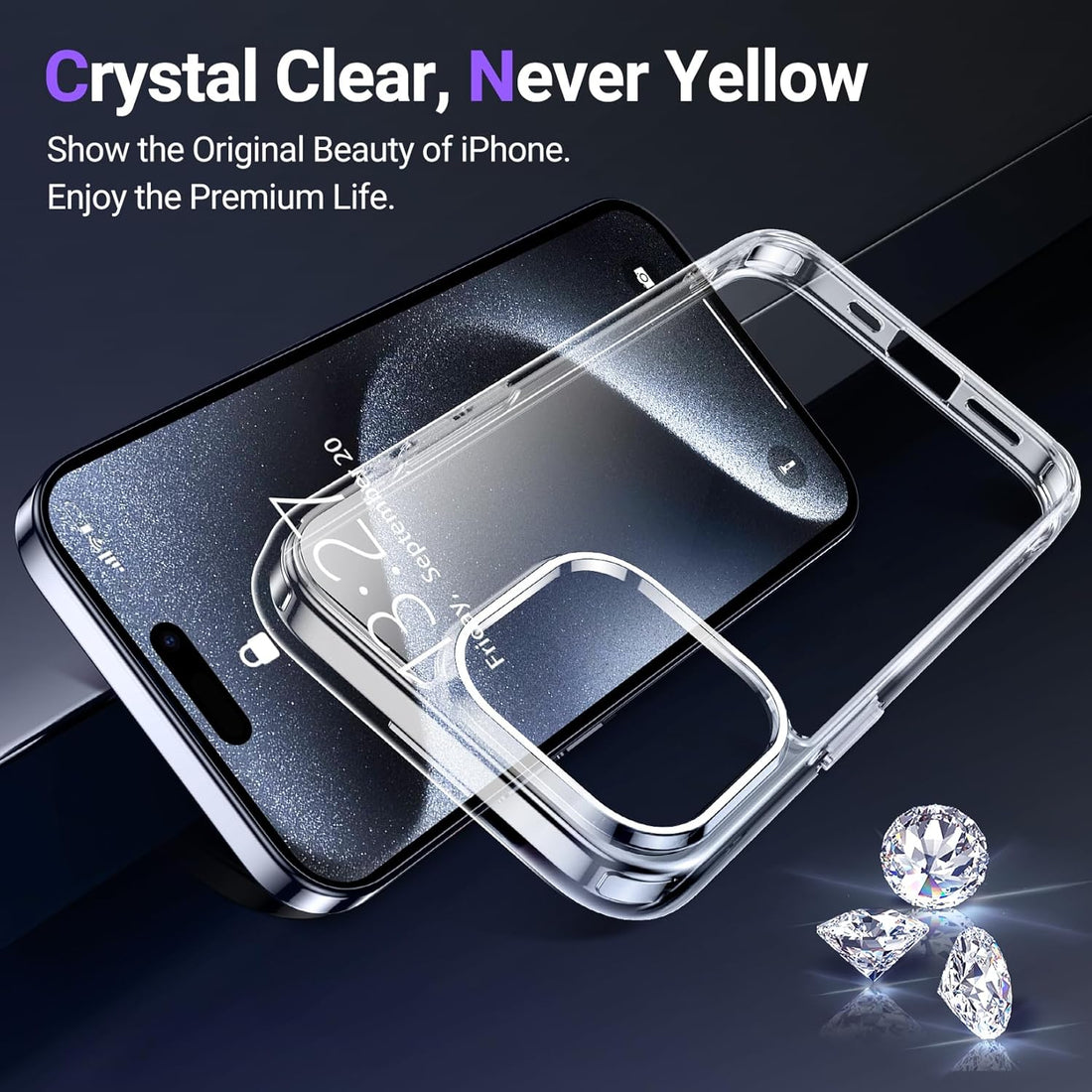 iPhone 16 Case Transparent Crystal Clear, [Never Yellow Technology] [12FT Mil-Grade Protection] Transparent Slim Cover Women Men 16 Phone Case Clear